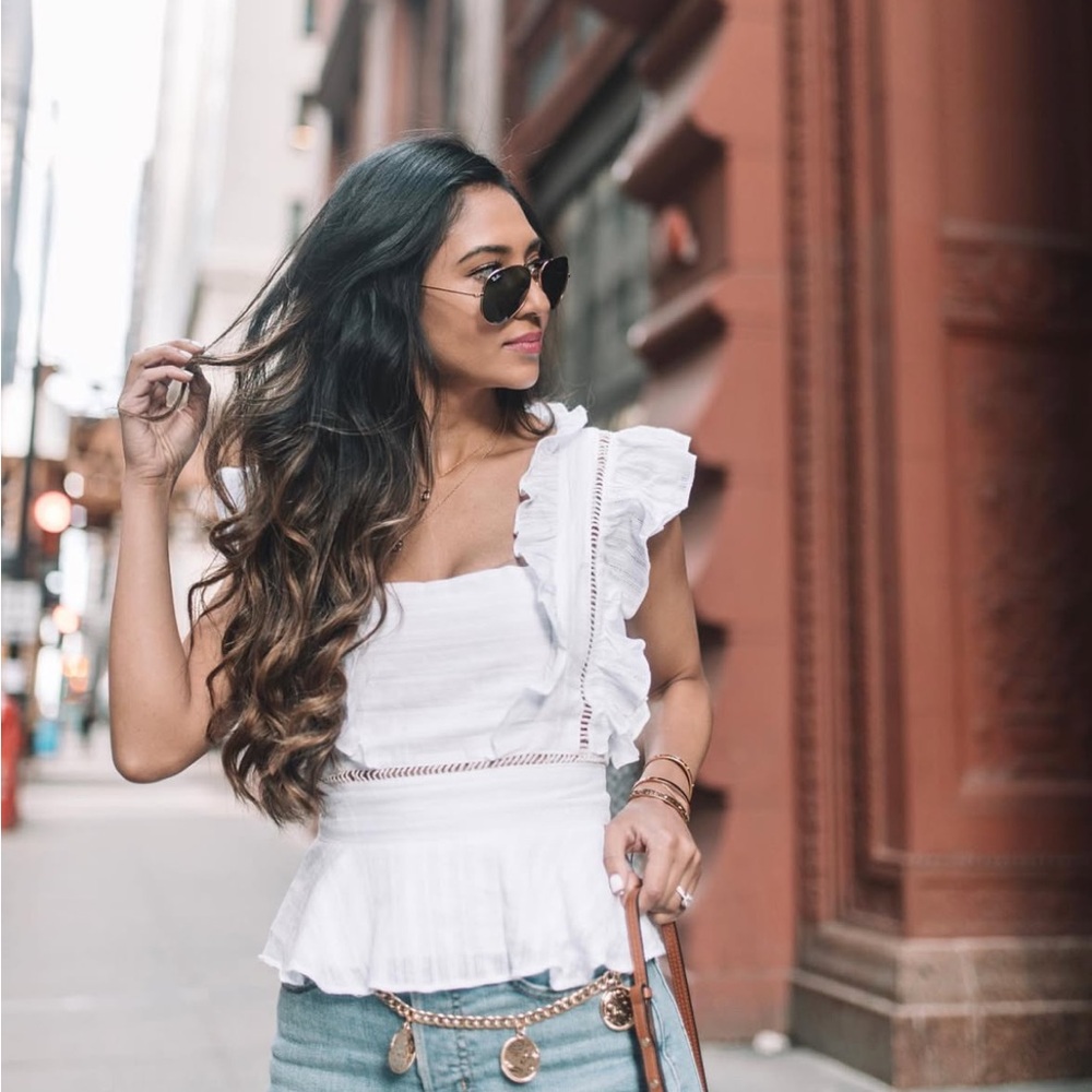 Honey Punch Ruffled White Top
